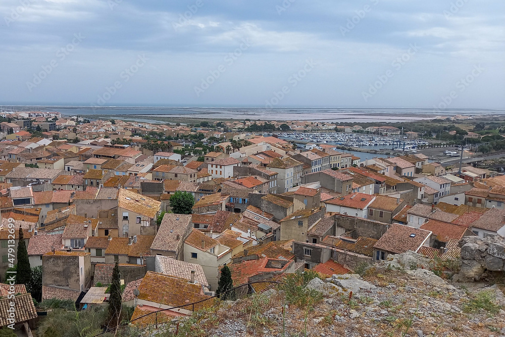 Gruissan town top view in south france mediterranean coast
