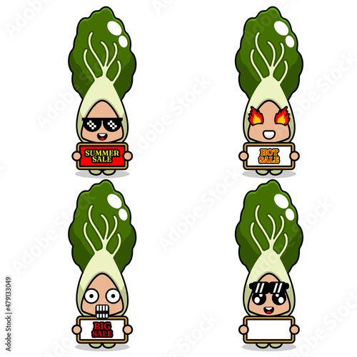 cute cartoon character vector bok choy vegetable mascot costume set summer sale bundle collection