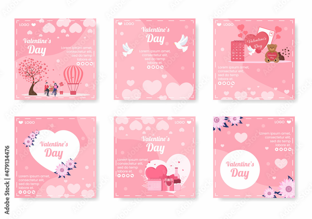 Happy Valentine's Day Post Template Flat Design Illustration Editable of Square Background for Social media, Love Greeting Card or Banner Happy Valentine's Day Post Template Flat Design Illustration Editable of Square Background for Social media, Love Greeting Card or Banner