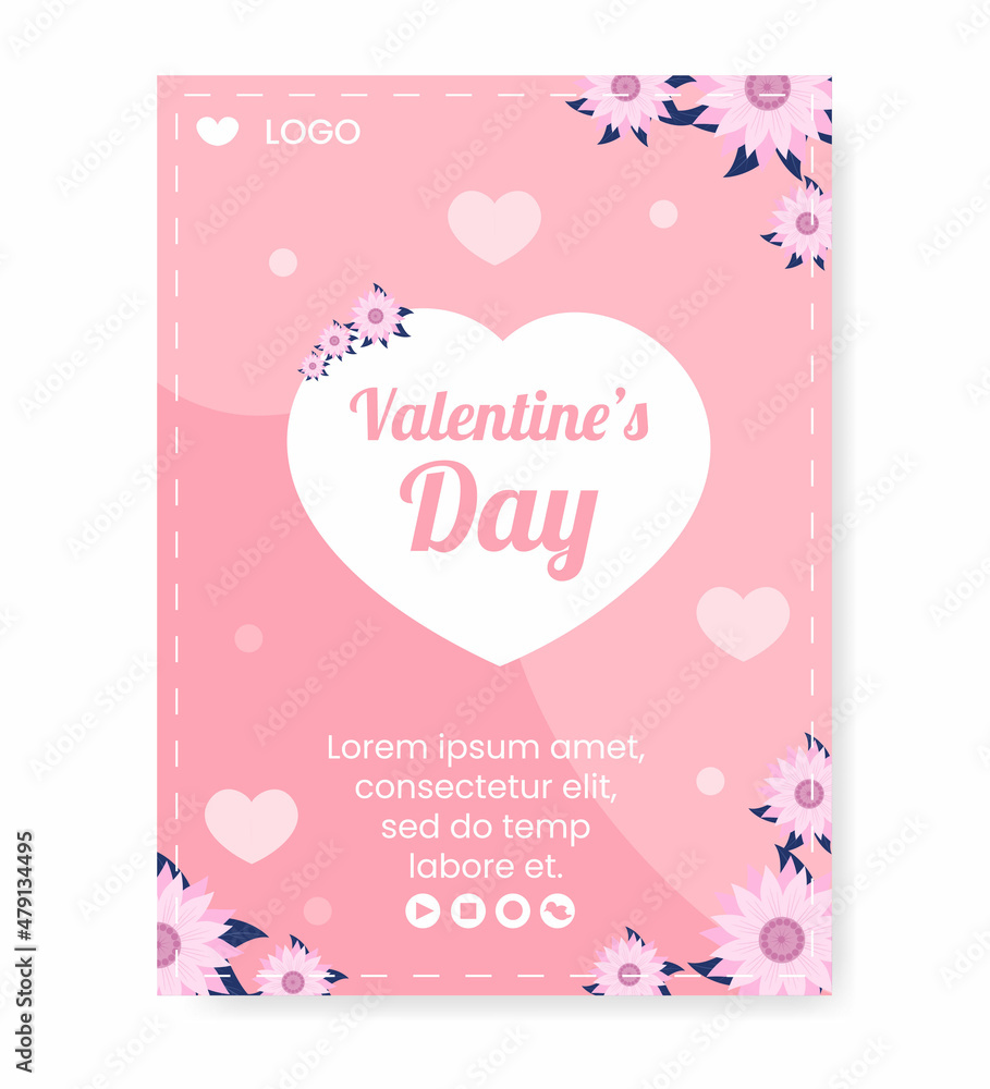 Happy Valentine's Day Poster Template Flat Design Illustration Editable of Square Background for Social media, Love Greeting Card or Banner