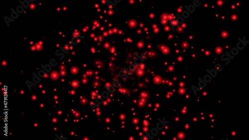 red flying particles on a black background. dark abstract background with red glowing particles a high resolution