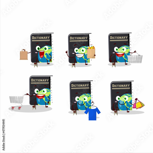A Rich dictionary book mascot design style going shopping