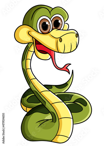 The snake is sticking its tongue out while smiling