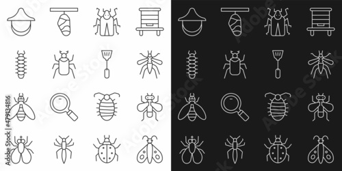 Set line Butterfly, Insect, Mosquito, Beetle bug, Centipede, Beekeeper hat and Fly swatter icon Fototapete