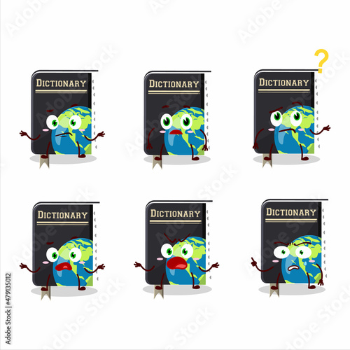 Cartoon character of dictionary book with what expression