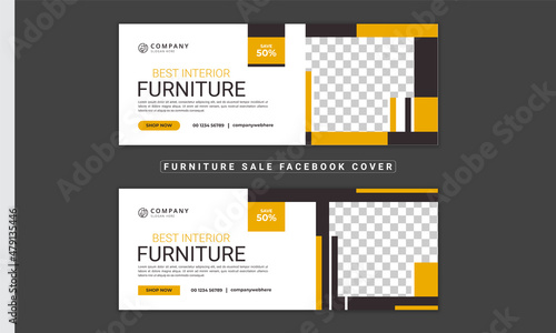 Furniture sale Facebook cover design. Web banner design template for social media. Modern furniture Facebook cover page