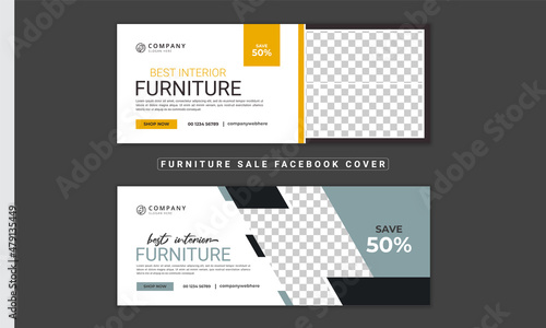Furniture sale Facebook cover design. Web banner design template for social media. Modern furniture Facebook cover page