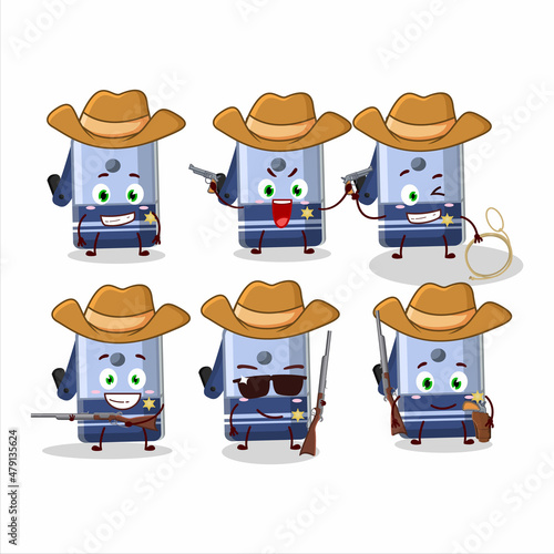 Cool cowboy blue pencil sharpener table cartoon character with a cute hat