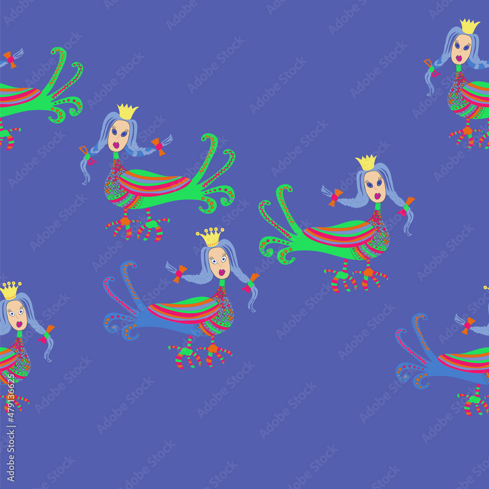 Obraz premium Horizontal design fabulous bird Sirin. Hand drawn.
