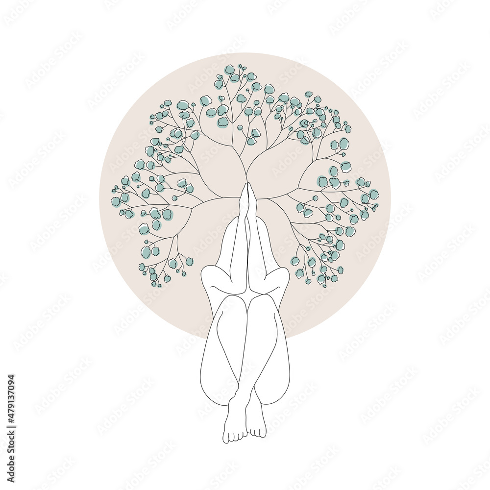 Meditation woman silhouette with gypsophila flower pattern. Meditation woman silhouette with gypsophila flower pattern.