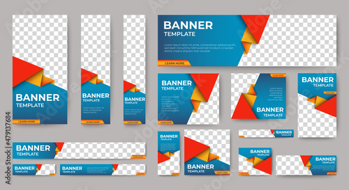 Abstract banner design web template Set, Horizontal header web banner. Modern Gradient Blue cover header background for website design, Social Media Cover ads banner, flyer, invitation card