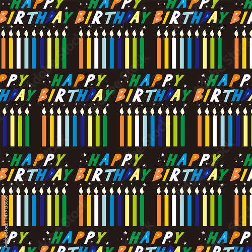 birthday seamless pattern with candles and text