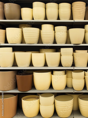 Many Flower pots in the supermarket, full color