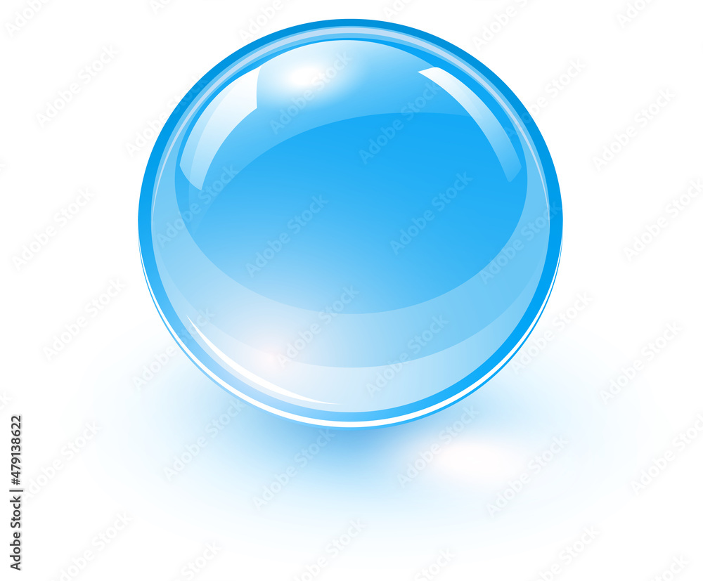 Blue glass ball, 3D shiny and lustrous sphere icon, vector illustration. Blue glass ball, 3D shiny and lustrous sphere icon, vector illustration.