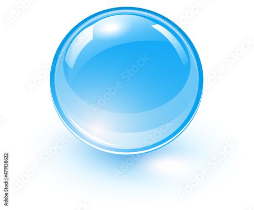 Blue glass ball, 3D shiny and lustrous sphere icon, vector illustration.