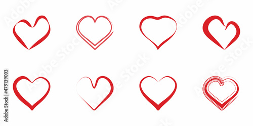 Set of hearts. Decorative design elements . Red silhouette on white background. Vector 