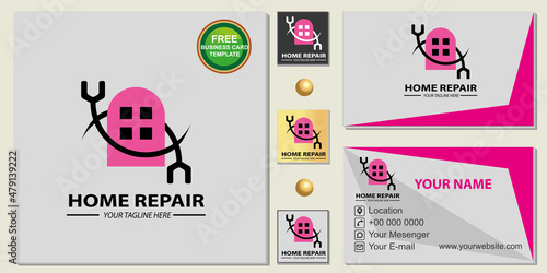 Home repair logo premium free elegant bussines card template vector eps 10