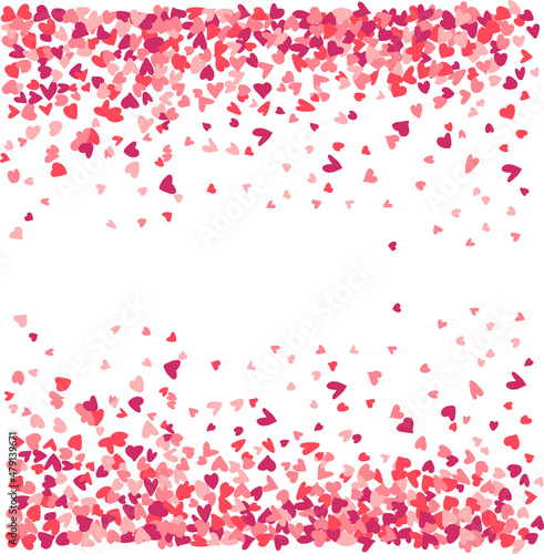 Heart frame for Valentines day. Abstract love background for your Valentines Day greeting card design. Red and rose Hearts frame isolated on white background. Vector illustration.
