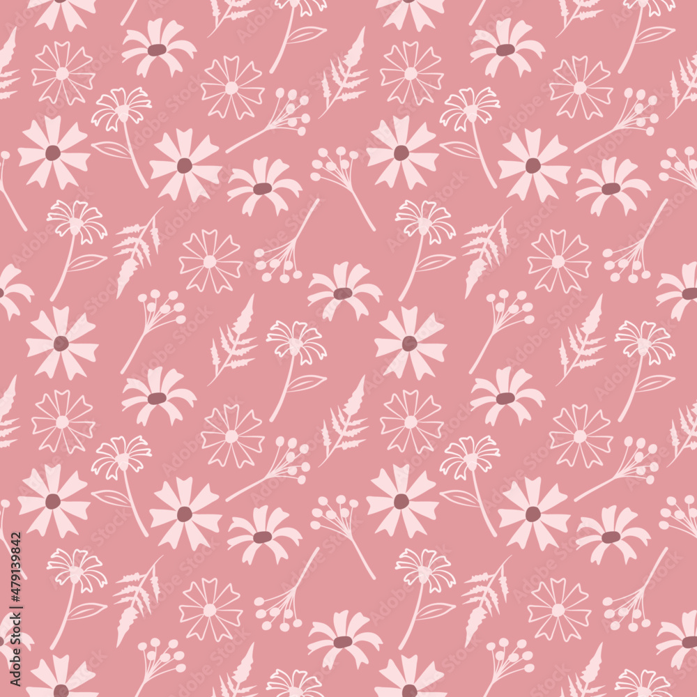 seamless pattern with flowers in pink background