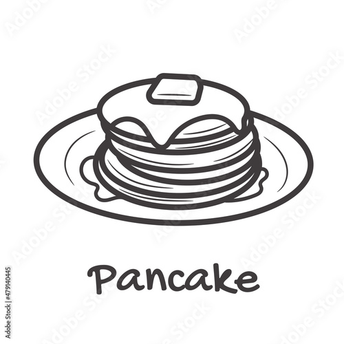 Pancakes with syrup and butter on a plate flat vector icon for food apps and websites. Vector Illustration