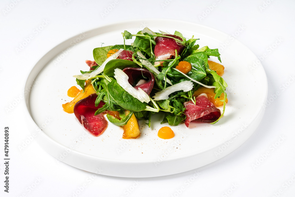 fresh spring salad on the white background