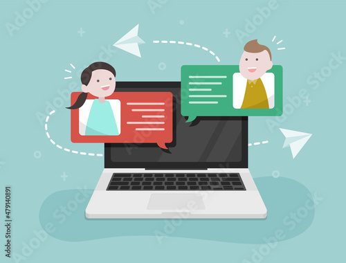 オンラインでチャットをする男女のベクターイラスト