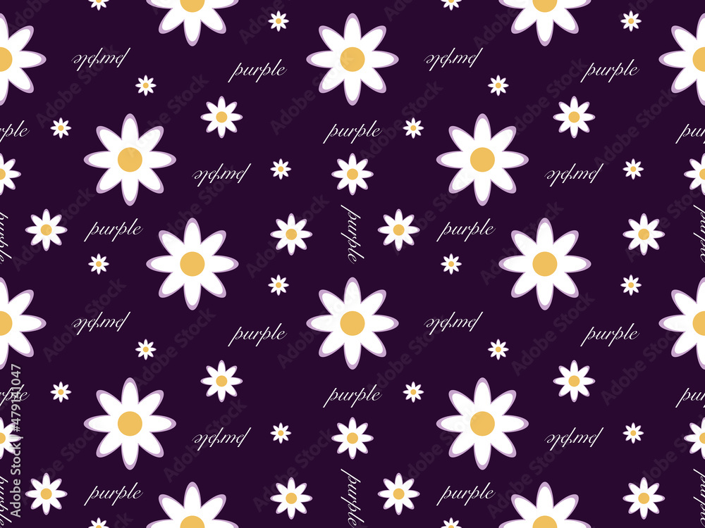 white flower cartoon character seamless pattern on purple background white flower cartoon character seamless pattern on purple background