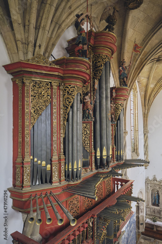 Baroque pipe organ of the 18th century inside the Monastery of Santa Cruz in Coimbra, Portugal