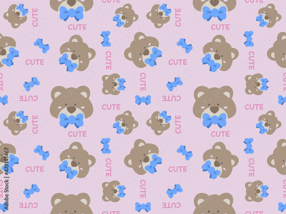 Bear cartoon character seamless pattern on pink background