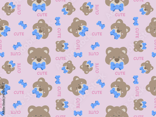 Bear cartoon character seamless pattern on pink background