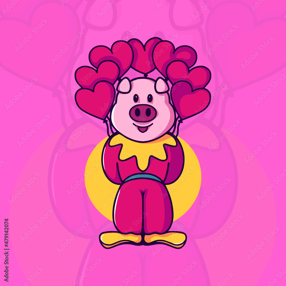 Fototapeta premium Clown Pig Valentine