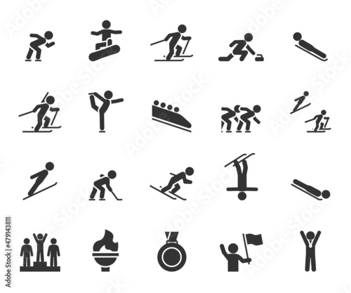 Canvas Vector set of winter sports flat icons