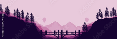 bridge on mountain landscape flat design vector illustration good for wallpaper, backdrop, background, web banner, and design template