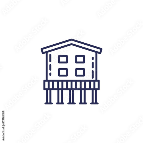 Stilt house line icon, building on stilts