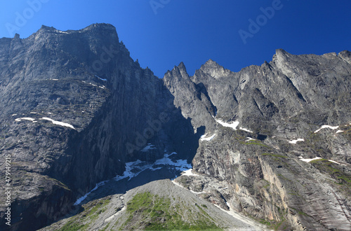 The Troll Wall or Trollveggen - part of the mountain massif Trolltindene (Troll Peaks) in Reinheimen NP, Norway