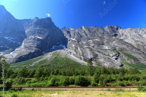 The Troll Wall or Trollveggen -  part of the mountain massif Trolltindene (Troll Peaks) in Reinheimen NP, Norway