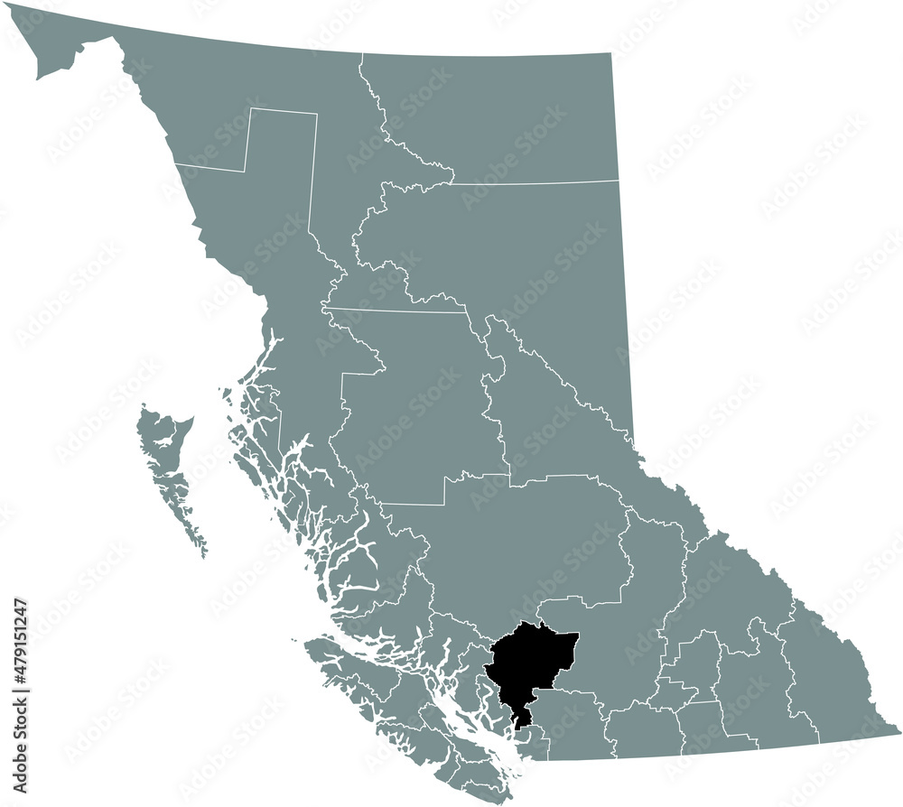 Black flat blank highlighted location map of the SQUAMISHLILLOOET