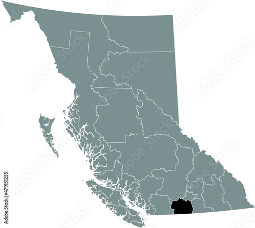 Black flat blank highlighted location map of the OKANAGAN–SIMILKAMEEN regional district inside gray administrative map of the Canadian province of British Columbia, Canada photo