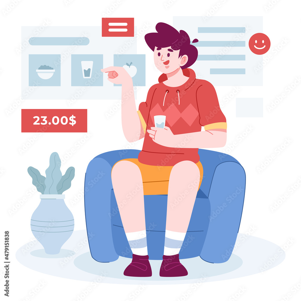 Online Shop concept vector Illustration idea for landing page template, a man shop at an online store sittin on a couch, order food shop, Hand drawn Flat Styles Online Shop concept vector Illustration idea for landing page template, a man shop at an online store sittin on a couch, order food shop, Hand drawn Flat Styles
