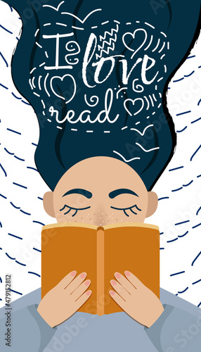 girl reads book books reading hair sign text i love read