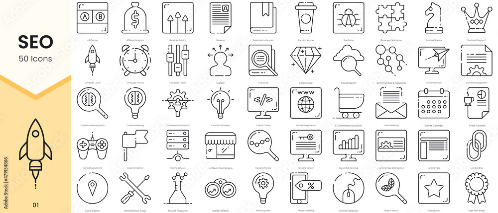Simple Outline Set of SEO Icons. Thin Line Collection contains such ...