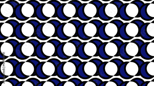 Deep dark navy blue crescent circular repeating background print pattern.