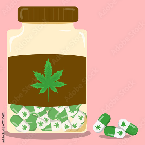 Medical Marijuana Pill Jar. Vector illustration