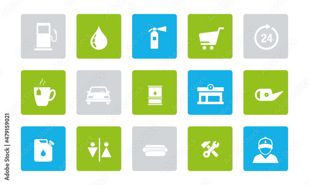 Gas station. Gasoline. Refill. Vector image. Icons.