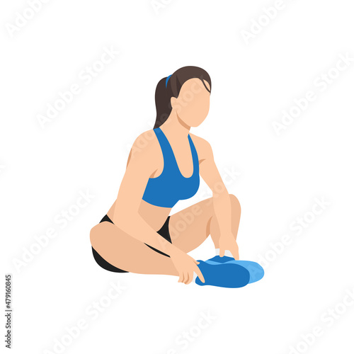 Woman doing Butterfly stretch exercise. Flat vector illustration isolated on white background