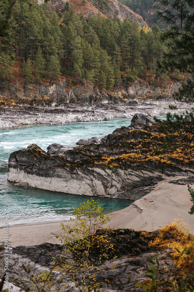 Mountain river surrounded by high rocks in Altai Mountain river surrounded by high rocks in Altai