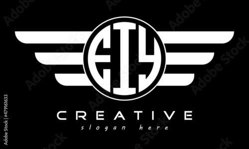 EIY three letter monogram type circle letter logo with wings vector template. photo