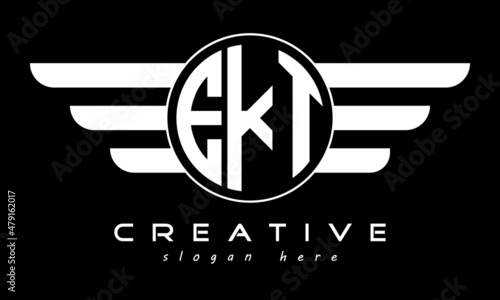 EKT three letter monogram type circle letter logo with wings vector template. photo