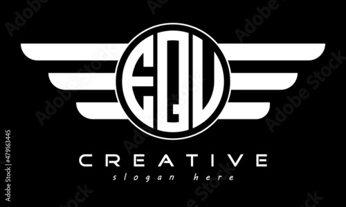 EQU three letter monogram type circle letter logo with wings vector template.