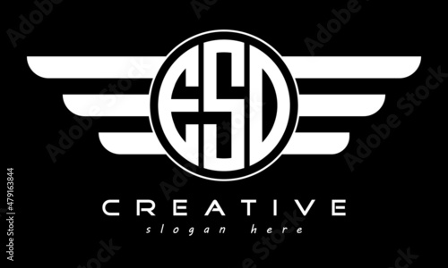 ESO three letter monogram type circle letter logo with wings vector template.